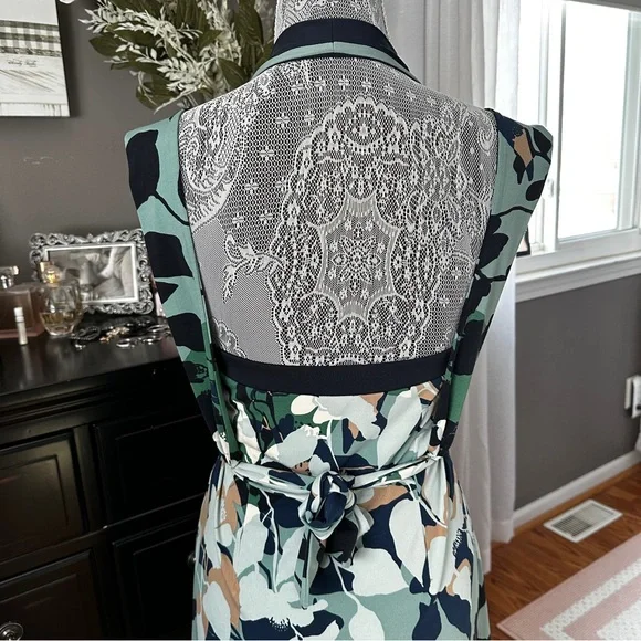 BCBGMAXAZRIA Halter Floral Fit & Flare Dress Sage Navy Resort Coastal Chic XS - Picture 8 of 16